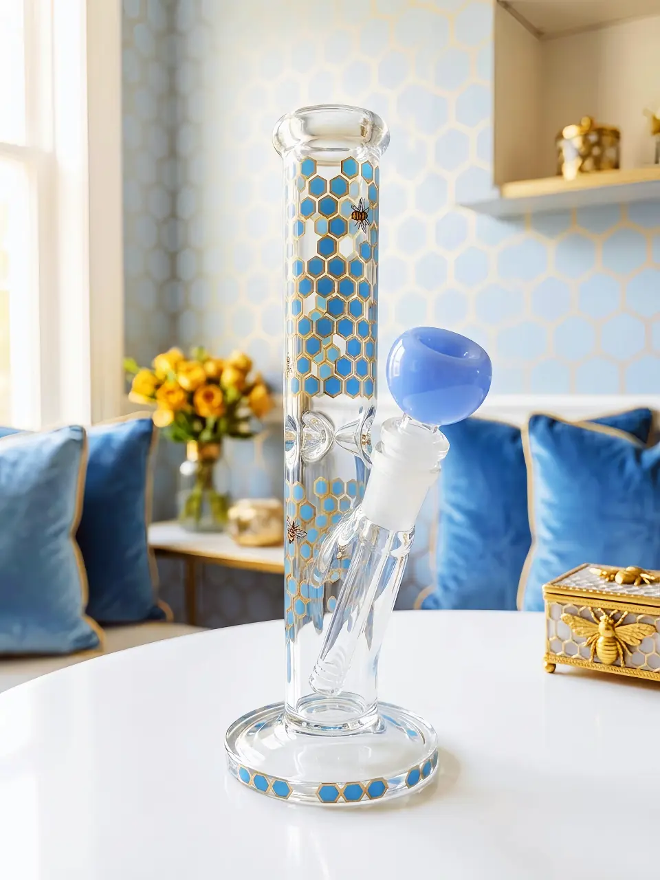 Blue Honeycomb Glass Bong | Golden Honey Days