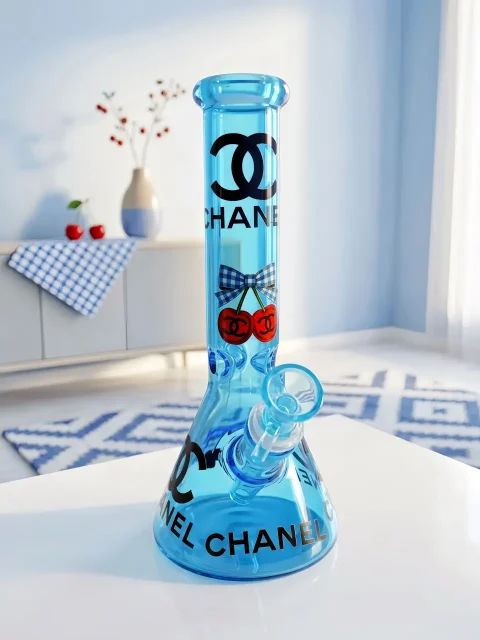 🎀 CHANEL Blue Cherry Bow Glass Bong | Coquette in Blue