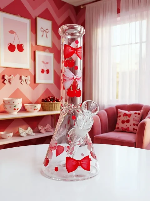 Cherry Kiss Coquette Glass Bong | Satin Bow Sweetheart