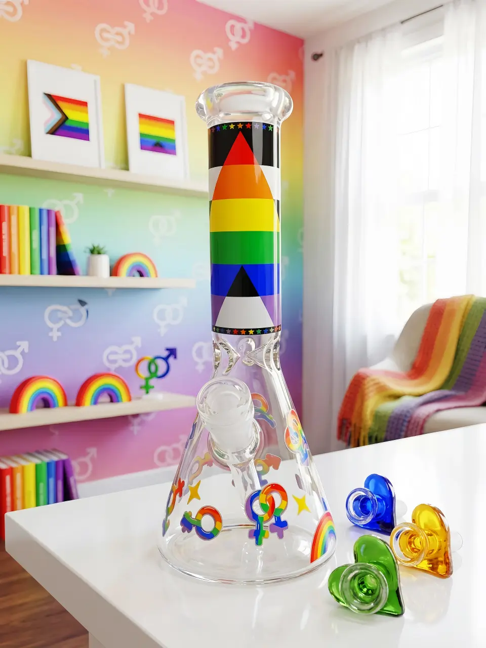 🌈 Geometric Pride Glass Bong | Rainbow After Dark