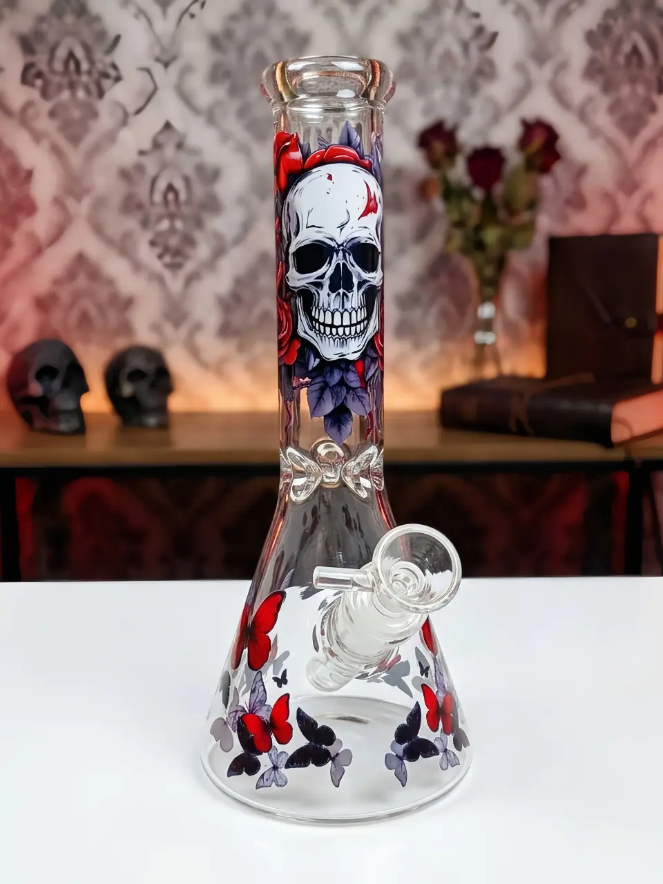 💀 Gothic Skull Glass Bong | Midnight Rose