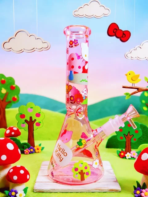 Hello Kitty Pink Mushroom Glass Bong | Little Garden Daydream Hello Kitty Pink Mushroom Glass Bong | Little Garden Daydream