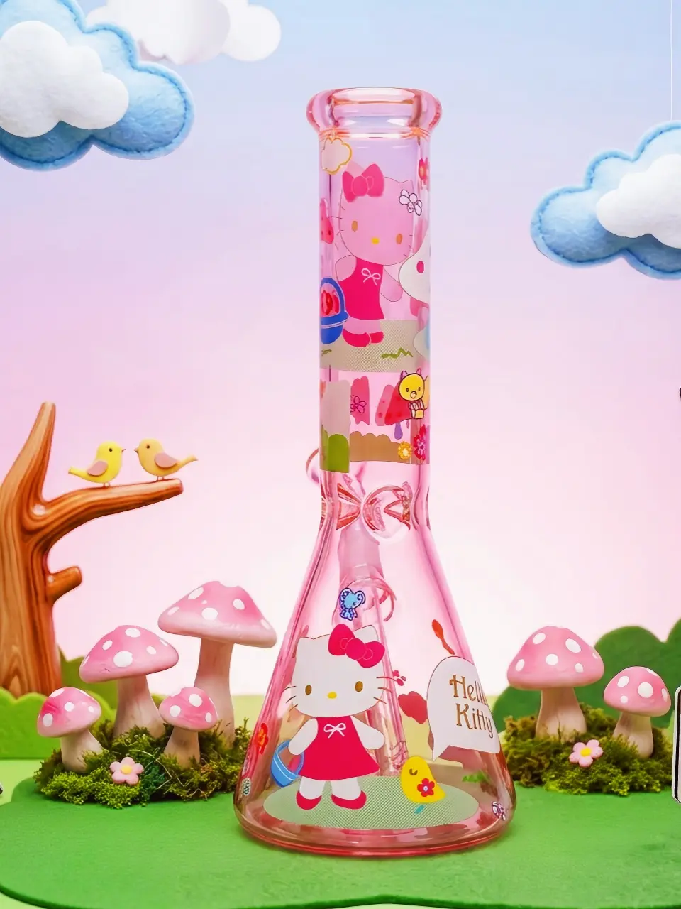 Hello Kitty Pink Mushroom Glass Bong | Little Garden Daydream