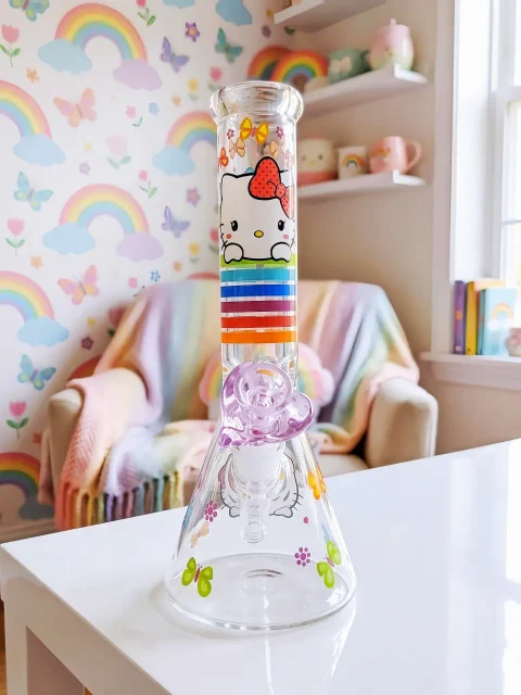 🦋 Hello Kitty Rainbow Butterfly Glass Bong | Pastel Daydream