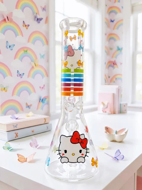 🦋 Hello Kitty Rainbow Butterfly Glass Bong | Pastel Daydream 🦋 Hello Kitty Rainbow Butterfly Glass Bong | Pastel Daydream