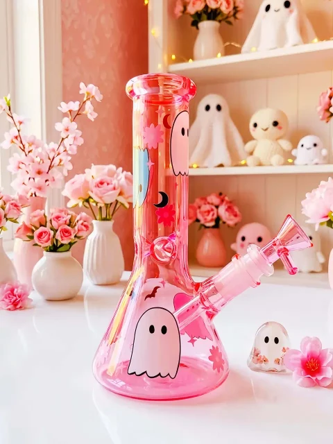 Pink Ghost Halloween Glass Bong | Peachy Boo Nights Pink Ghost Halloween Glass Bong | Peachy Boo Nights
