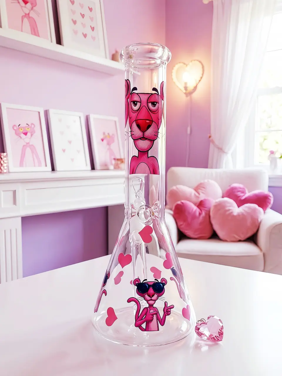 Pink Panther Heart Glass Bong | Lazy Days in Pink