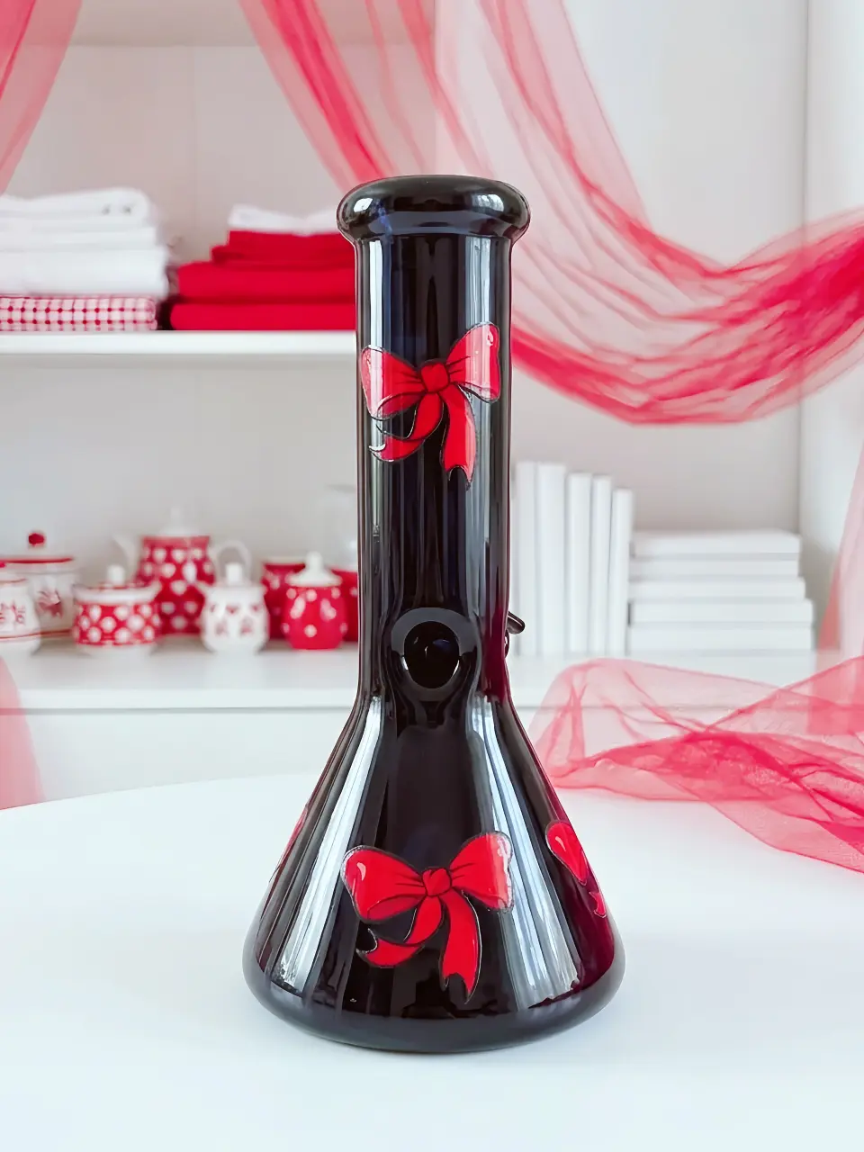 Red Ribbon Navy Glass Bong | Midnight Scarlet