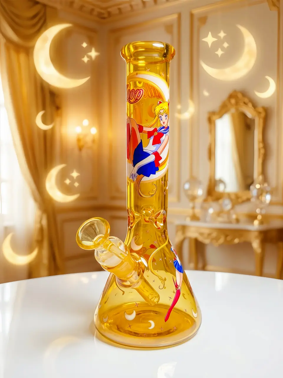 🌙 Sailor Moon Gold Glass Bong | Moonlight Romance