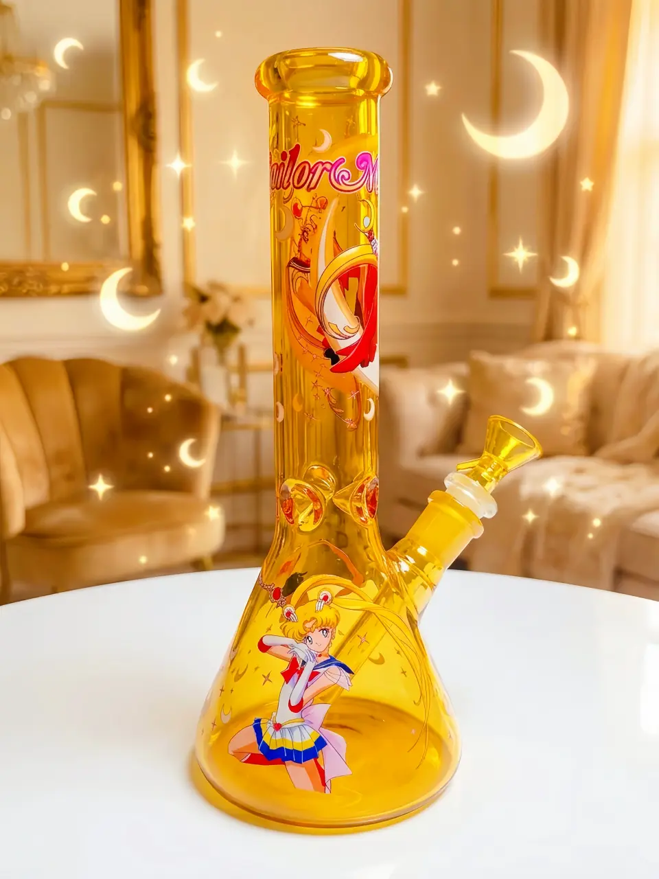 🌙 Sailor Moon Gold Glass Bong | Moonlight Romance