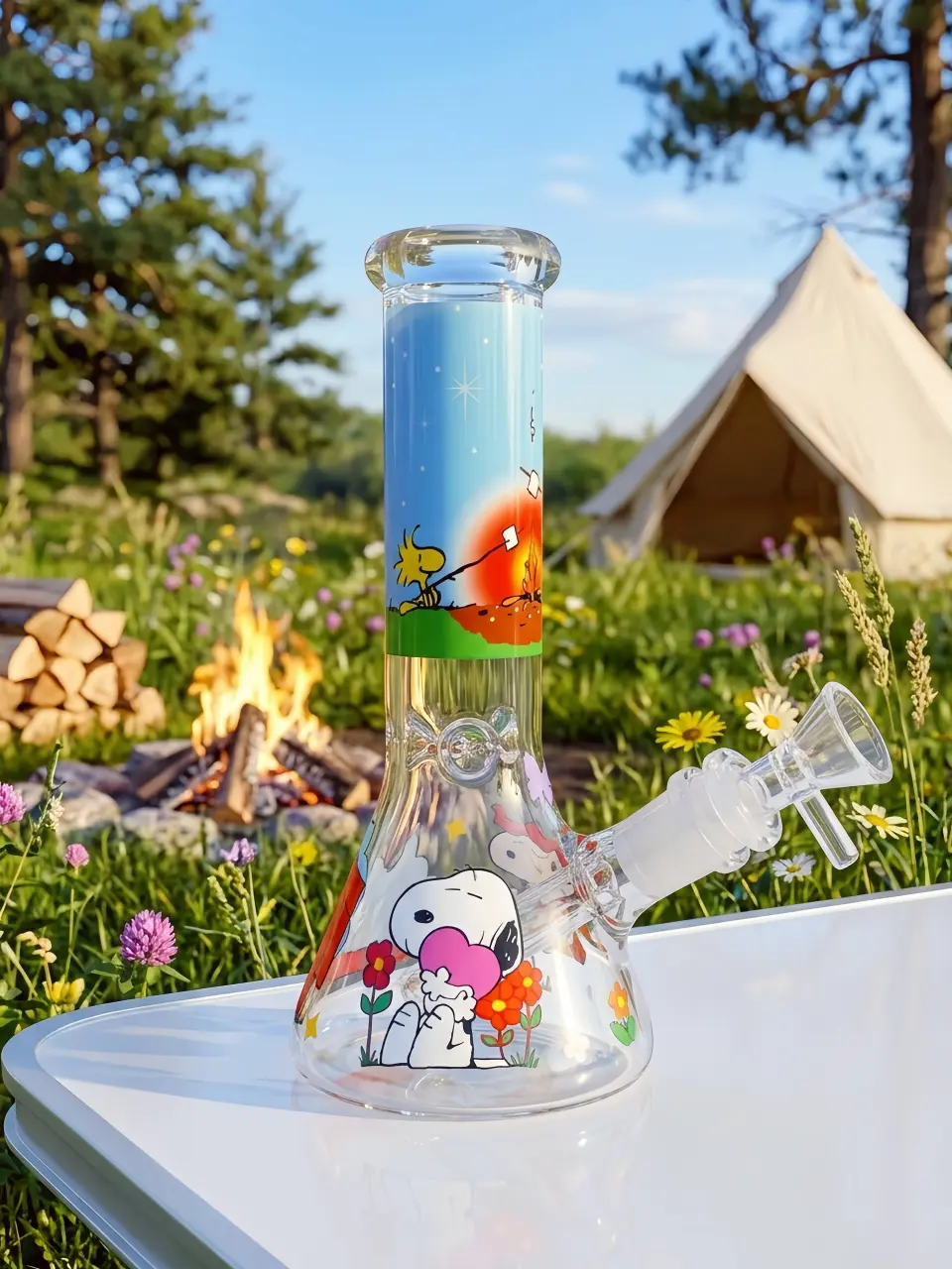 ❤️ Snoopy Red Doghouse Campfire Glass Bong | Cozy Campfire Days