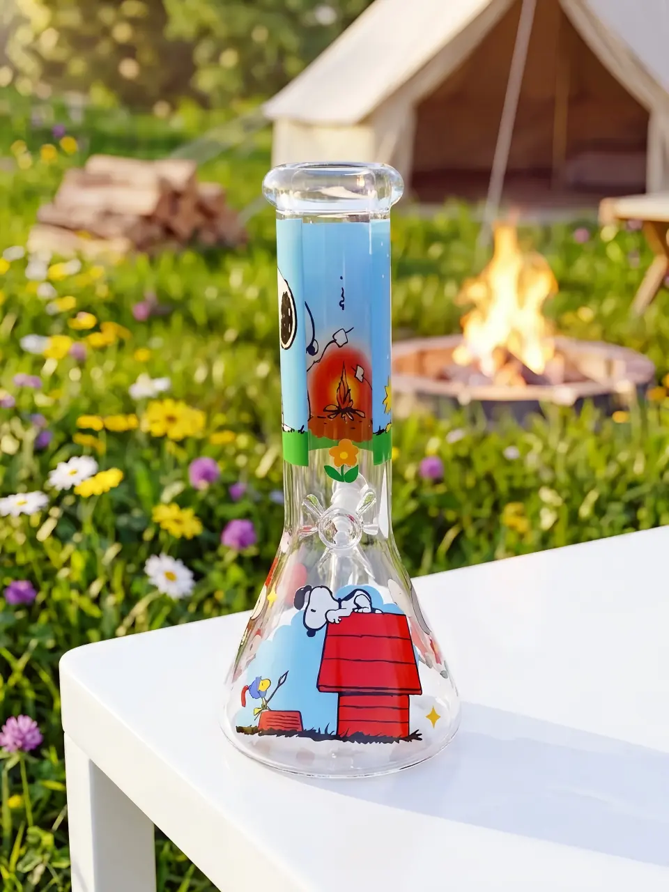 ❤️ Snoopy Red Doghouse Campfire Glass Bong | Cozy Campfire Days