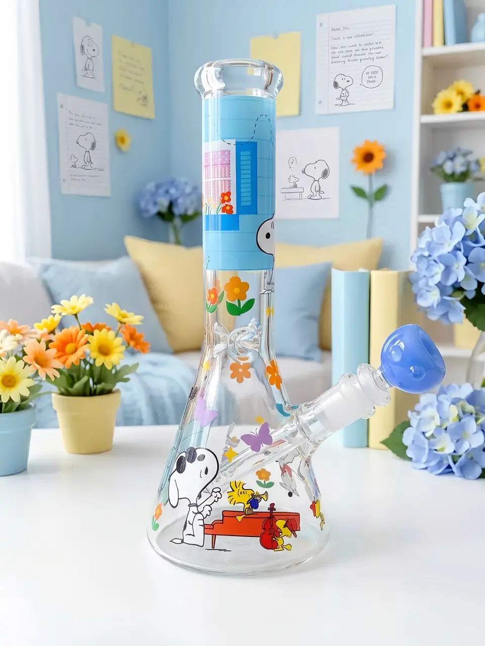 💙 Snoopy & Woodstock Blue Notebook Glass Bong | Blue Daydream