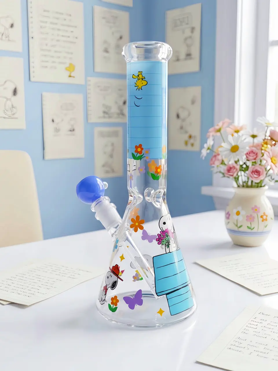 💙 Snoopy & Woodstock Blue Notebook Glass Bong | Blue Daydream