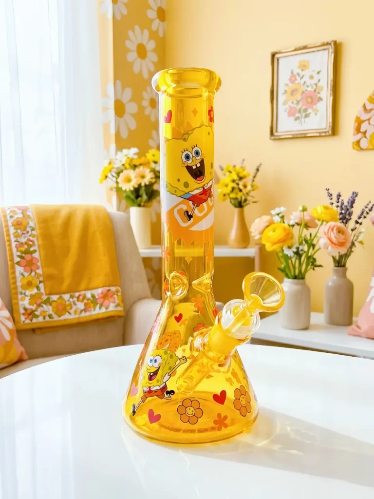 🍍 SpongeBob SquarePants Amber Smiley Glass Bong | Golden Happy Days