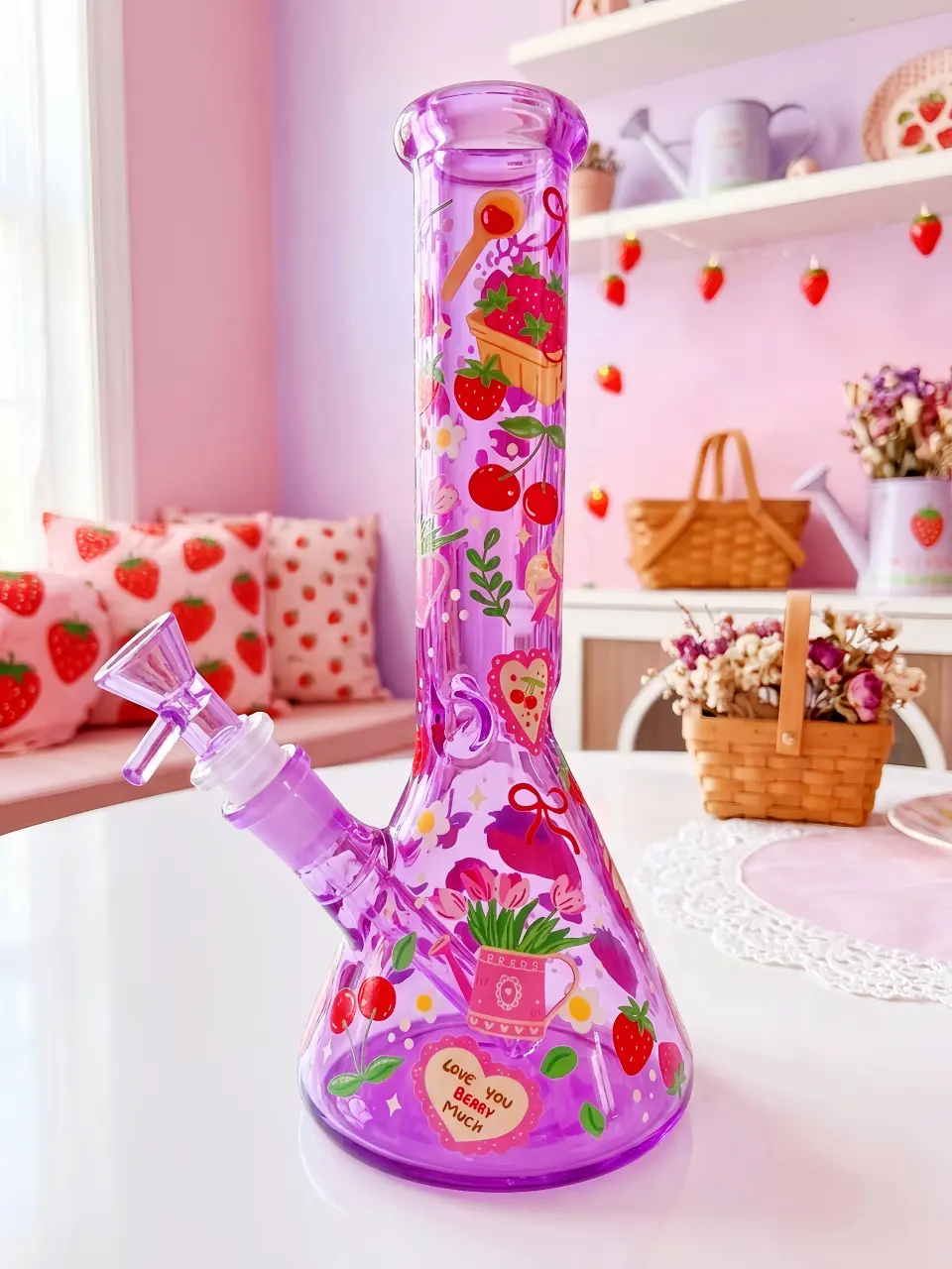 🍓 Strawberry Picnic Glass Bong | Berry Jam Daydream
